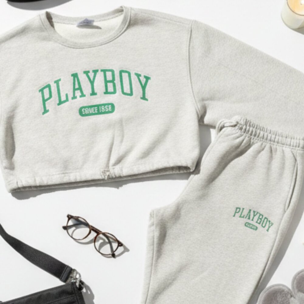 PacSun Heather Gray Lounge Set with Green Playboy Logo